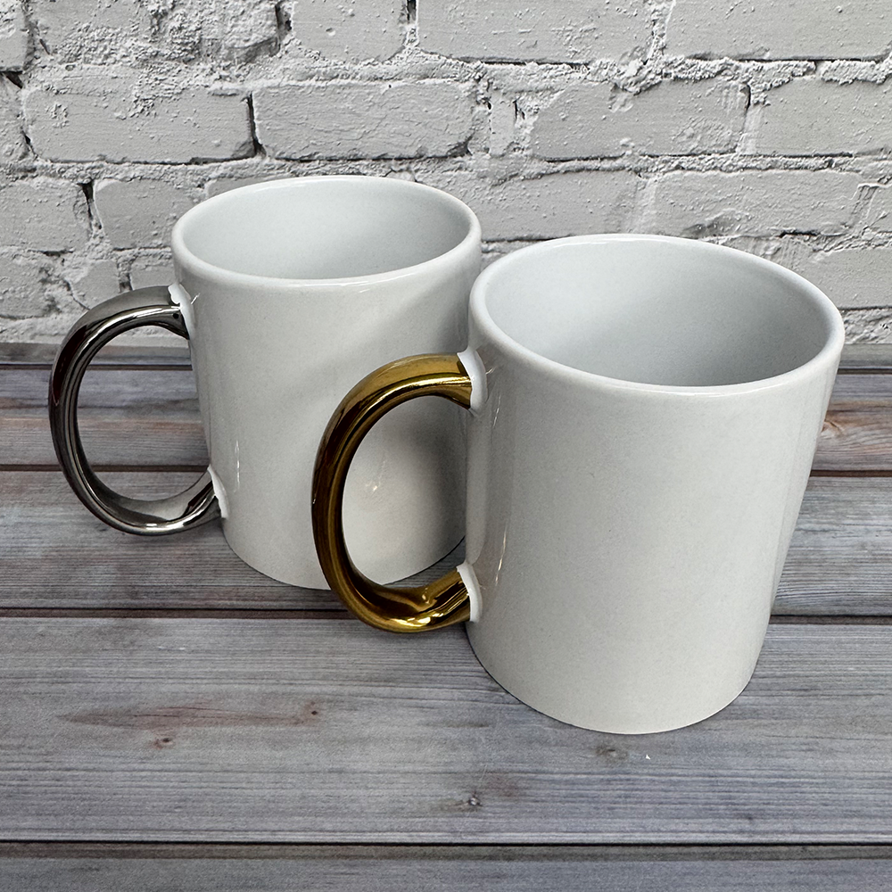 custom printed chrome handled mugs
