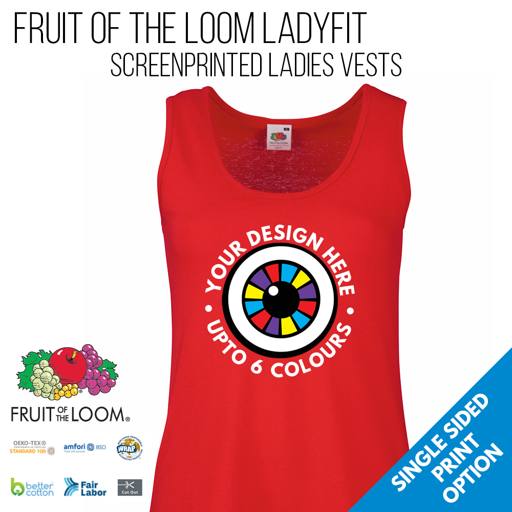 Ladies Custom Screen Printed Vests - Fruit of the Loom
